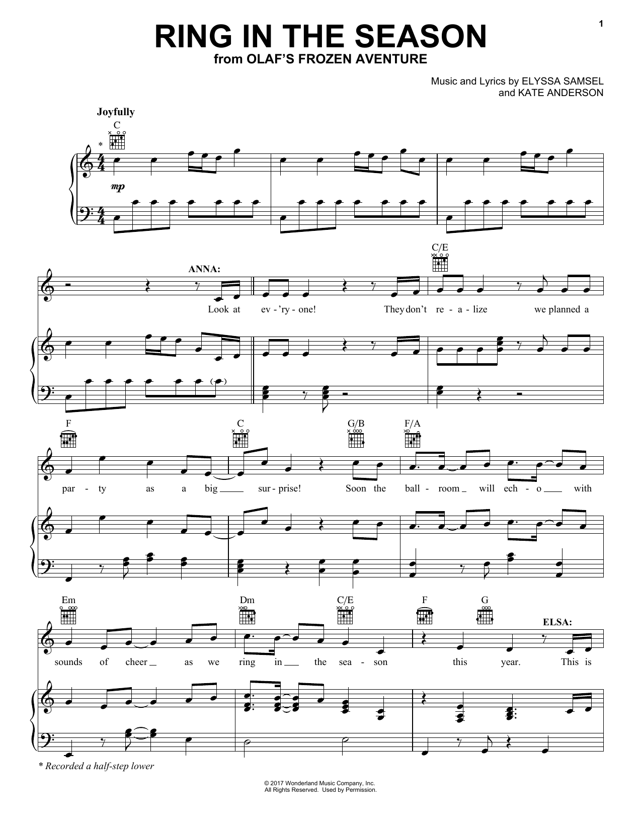 Kate Anderson Ring In The Season sheet music notes and chords arranged for Piano, Vocal & Guitar Chords (Right-Hand Melody)