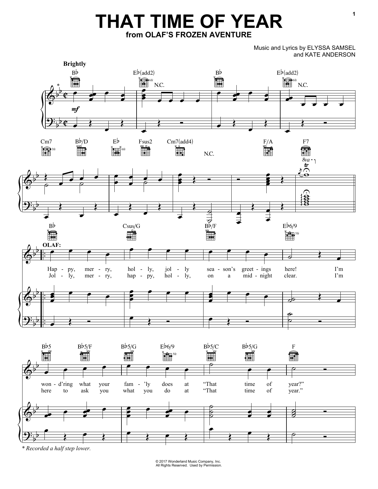 Kate Anderson That Time Of Year sheet music notes and chords arranged for Piano, Vocal & Guitar Chords (Right-Hand Melody)