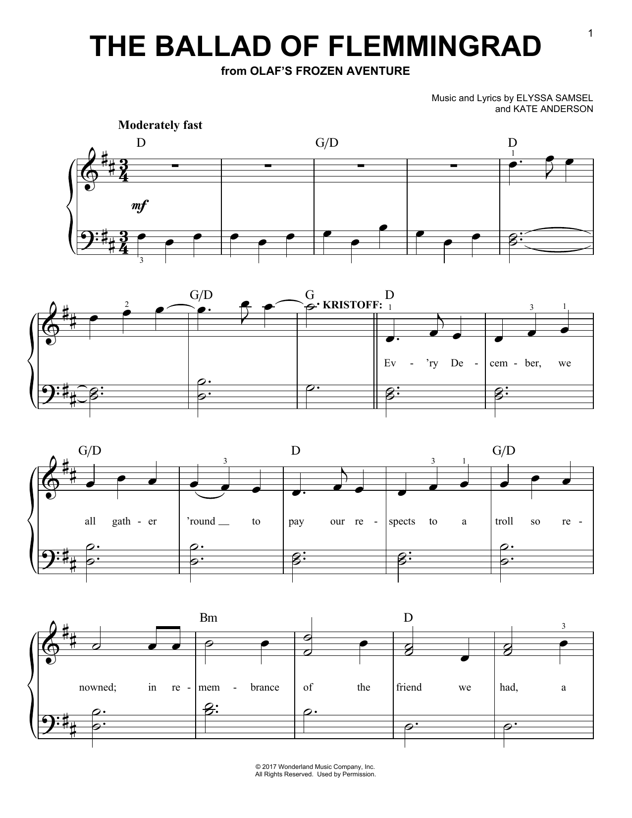 Kate Anderson The Ballad Of Flemmingrad (from Olaf's Frozen Adventure) sheet music notes and chords arranged for Easy Piano