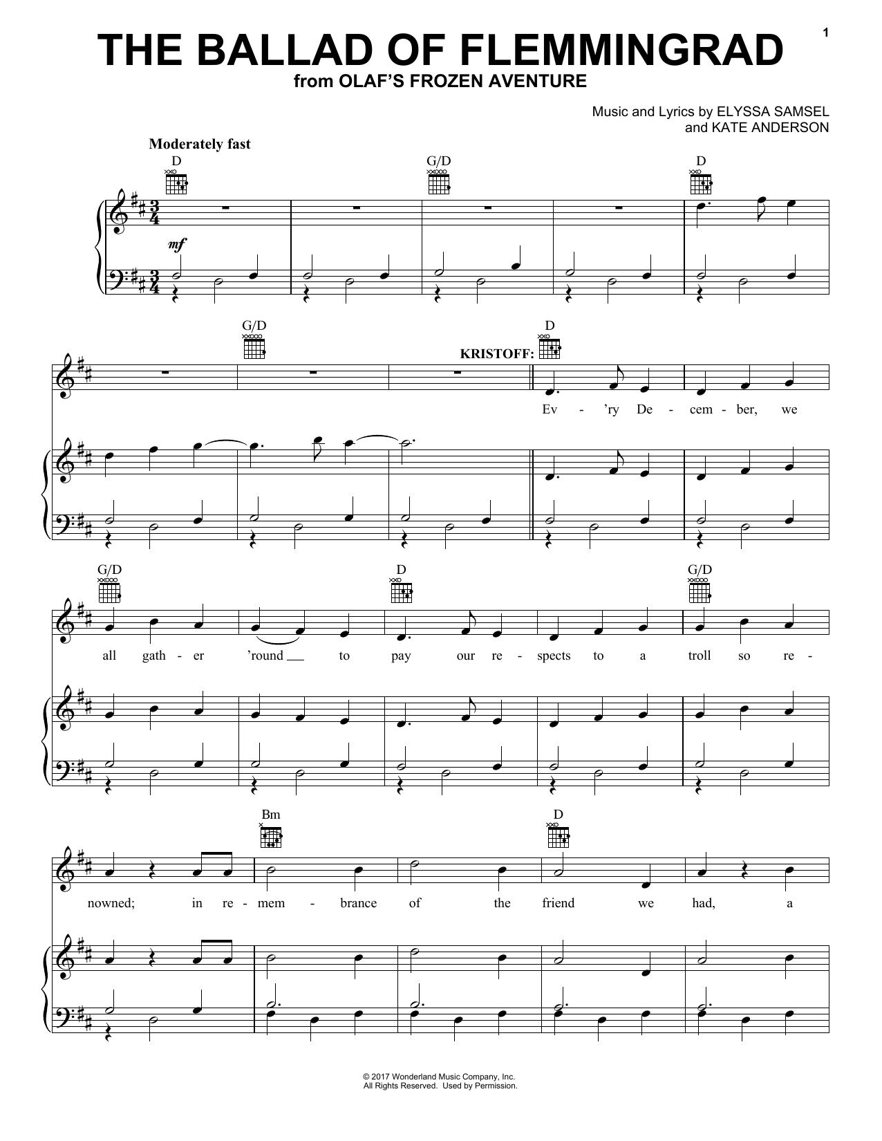 Kate Anderson The Ballad Of Flemmingrad sheet music notes and chords arranged for Piano, Vocal & Guitar Chords (Right-Hand Melody)