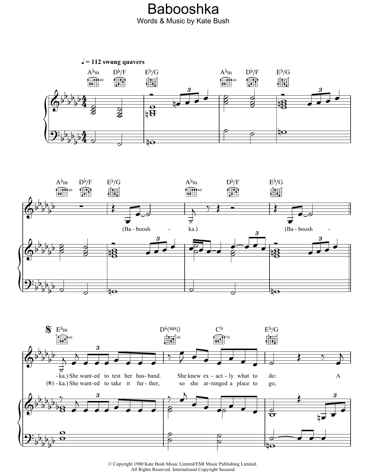 Kate Bush Babooshka sheet music notes and chords arranged for Guitar Chords/Lyrics