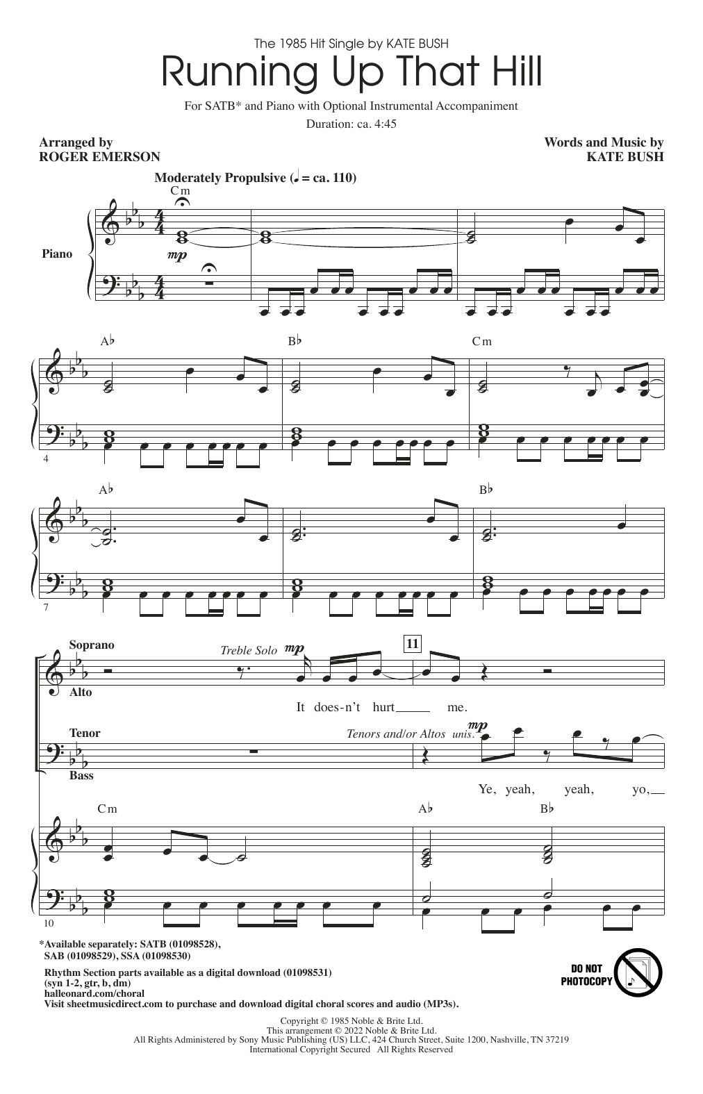 Kate Bush Running Up That Hill (arr. Roger Emerson) sheet music notes and chords arranged for SAB Choir