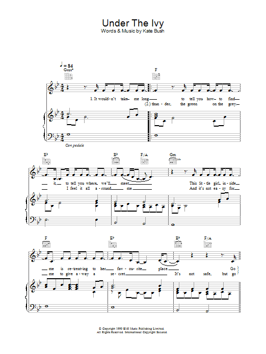 Kate Bush Under The Ivy sheet music notes and chords arranged for Piano, Vocal & Guitar Chords