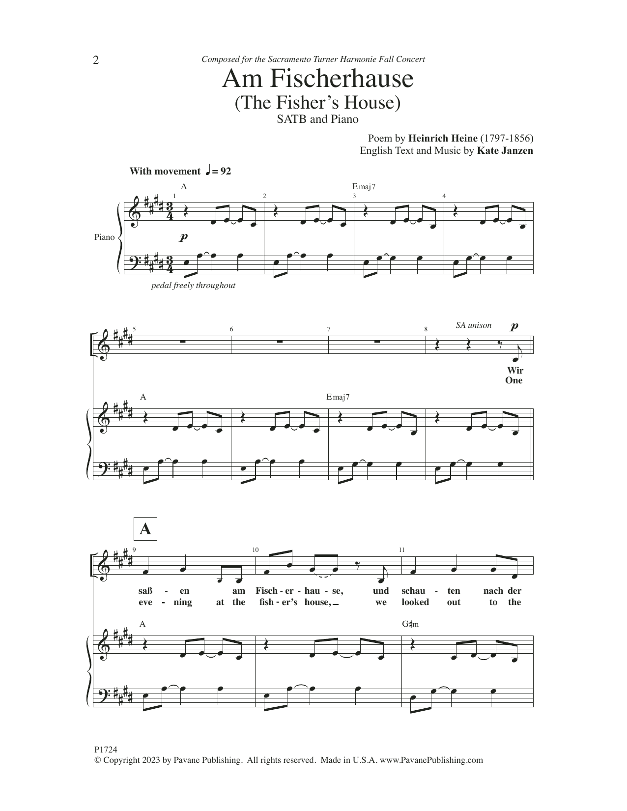 Kate Janzen Am Fischerhause (The Fisher's House) sheet music notes and chords arranged for SATB Choir