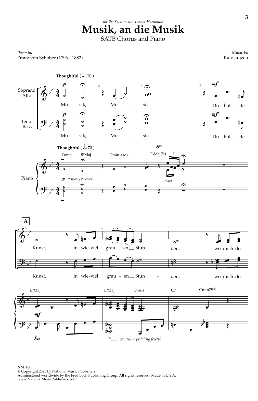 Kate Janzen Musik, An Die Musik sheet music notes and chords arranged for SATB Choir