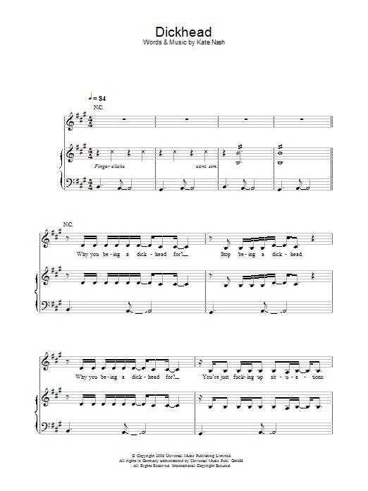 Kate Nash Dickhead sheet music notes and chords arranged for Piano, Vocal & Guitar Chords