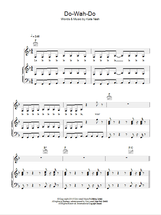 Kate Nash Do-Wah-Doo sheet music notes and chords arranged for Piano, Vocal & Guitar Chords