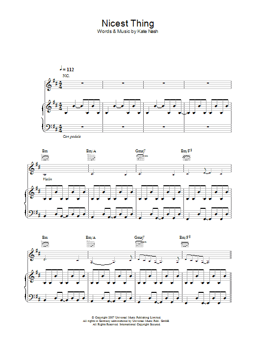 Kate Nash Nicest Thing sheet music notes and chords arranged for Piano, Vocal & Guitar Chords
