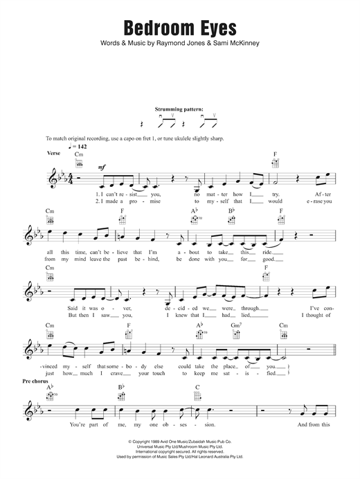 Kate Ceberano Bedroom Eyes sheet music notes and chords arranged for Piano, Vocal & Guitar Chords