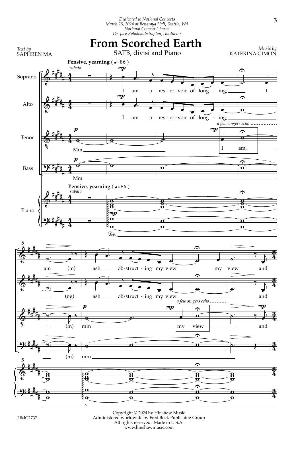 Katerina Gimon From Scorched Earth sheet music notes and chords arranged for SATB Choir