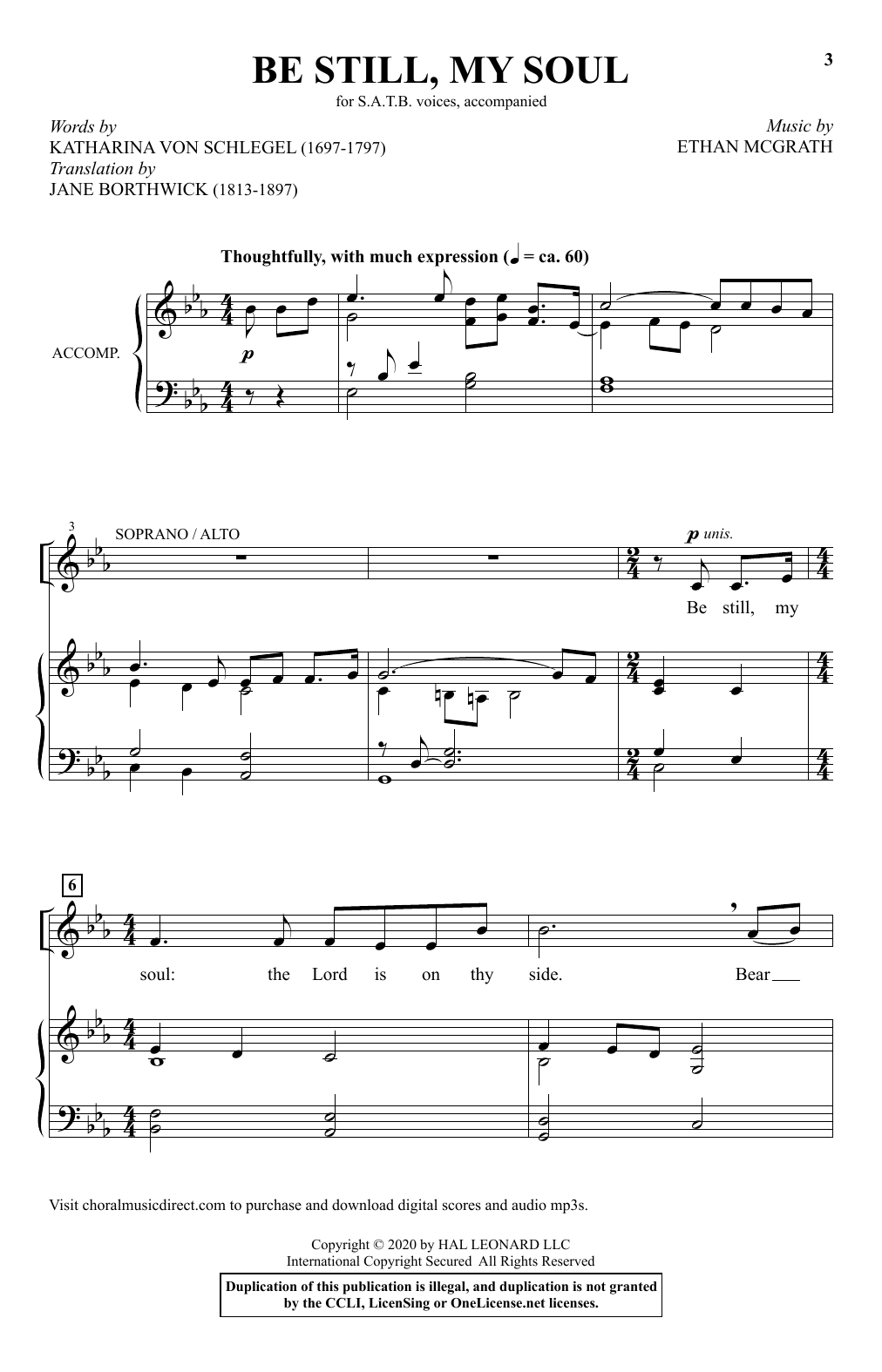 Katharina Von Schlegel and Ethan McGrath Be Still, My Soul sheet music notes and chords arranged for SATB Choir