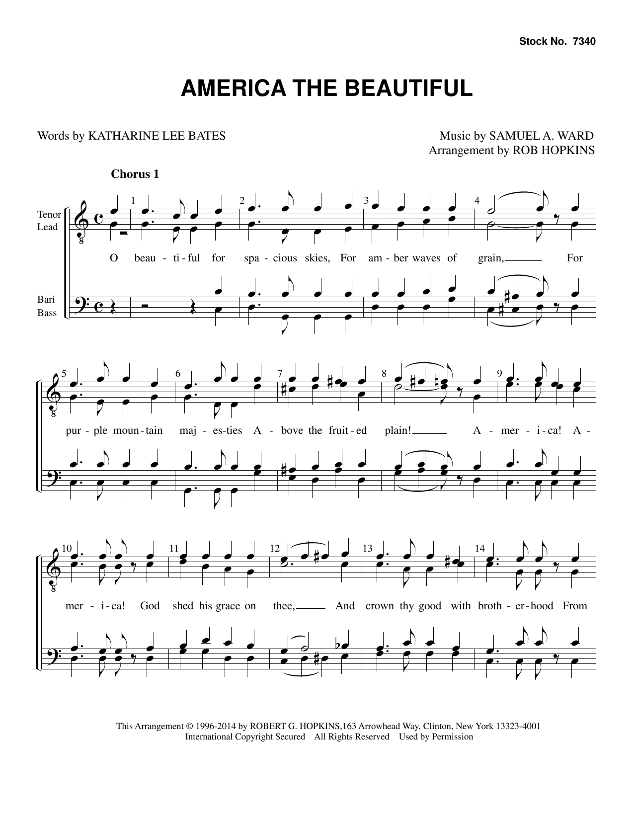 Katharine Lee Bates America, the Beautiful (arr. Rob Hopkins) sheet music notes and chords arranged for TTBB Choir