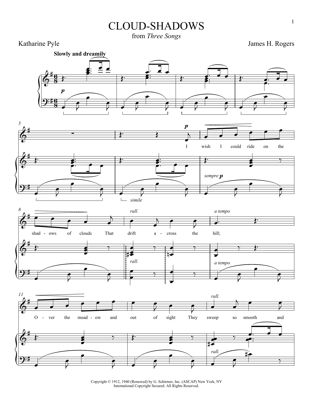 Katharine Pyle Cloud-Shadows sheet music notes and chords arranged for Piano & Vocal