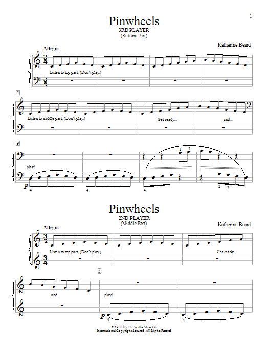 Katherine Beard Pinwheels sheet music notes and chords arranged for Piano Duet