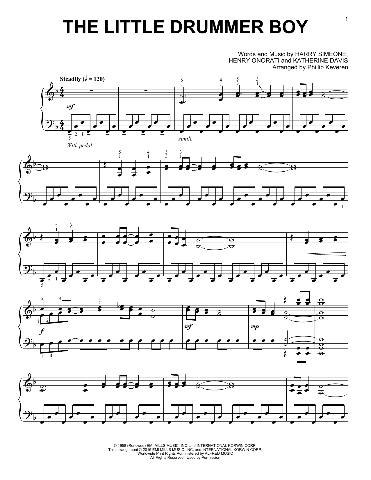 Katherine Davis The Little Drummer Boy (arr. Phillip Keveren) sheet music notes and chords arranged for Piano Solo