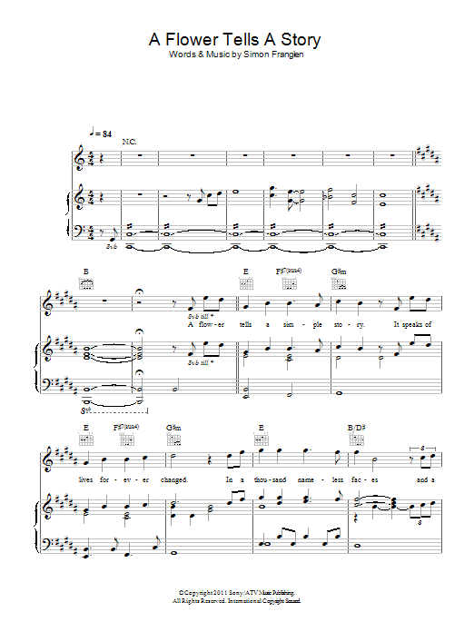 Katherine Jenkins A Flower Tells A Story sheet music notes and chords arranged for Piano, Vocal & Guitar Chords