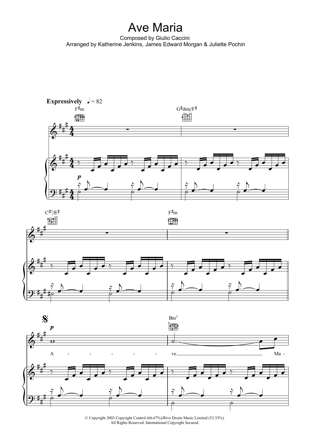 Katherine Jenkins Ave Maria sheet music notes and chords arranged for Piano, Vocal & Guitar Chords