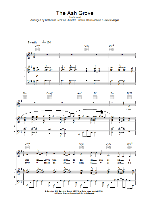 Katherine Jenkins The Ash Grove sheet music notes and chords arranged for Piano, Vocal & Guitar Chords