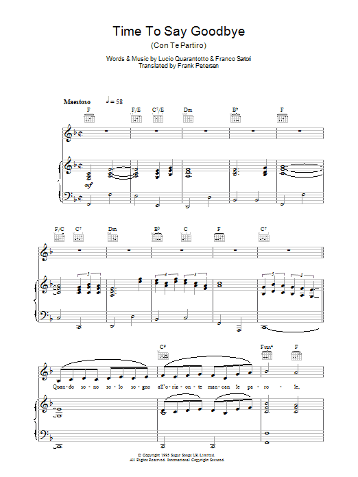 Katherine Jenkins Time To Say Goodbye (Con Te Partiro) sheet music notes and chords arranged for Piano, Vocal & Guitar Chords