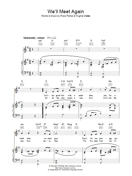 Katherine Jenkins We'll Meet Again sheet music notes and chords arranged for Piano, Vocal & Guitar Chords