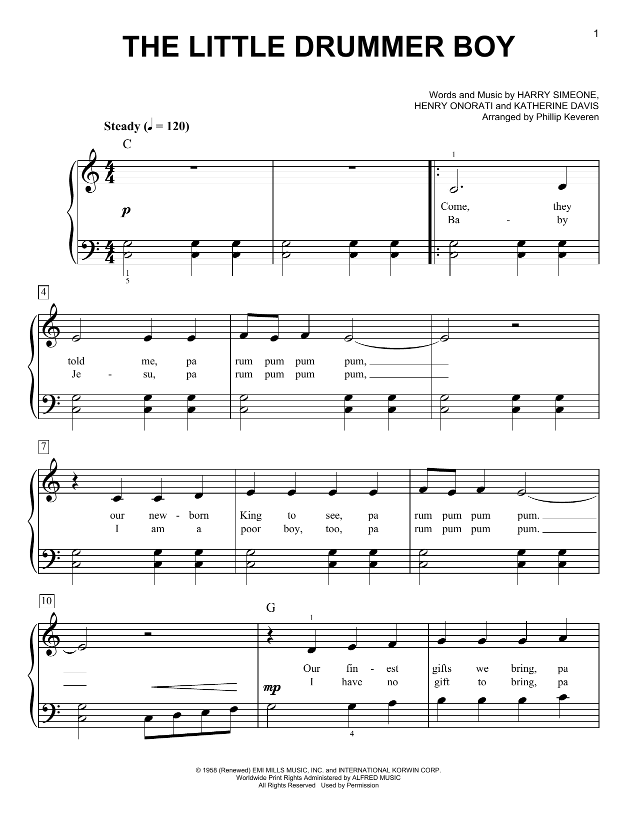 Katherine Davis The Little Drummer Boy (arr. Phillip Keveren) sheet music notes and chords arranged for Easy Piano
