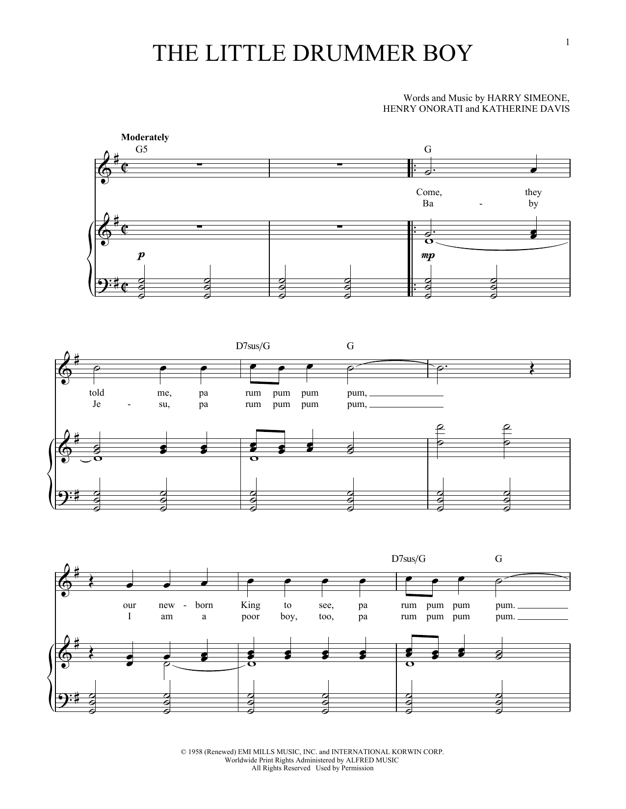 Katherine K. Davis The Little Drummer Boy (arr. Richard Walters) sheet music notes and chords arranged for Piano & Vocal