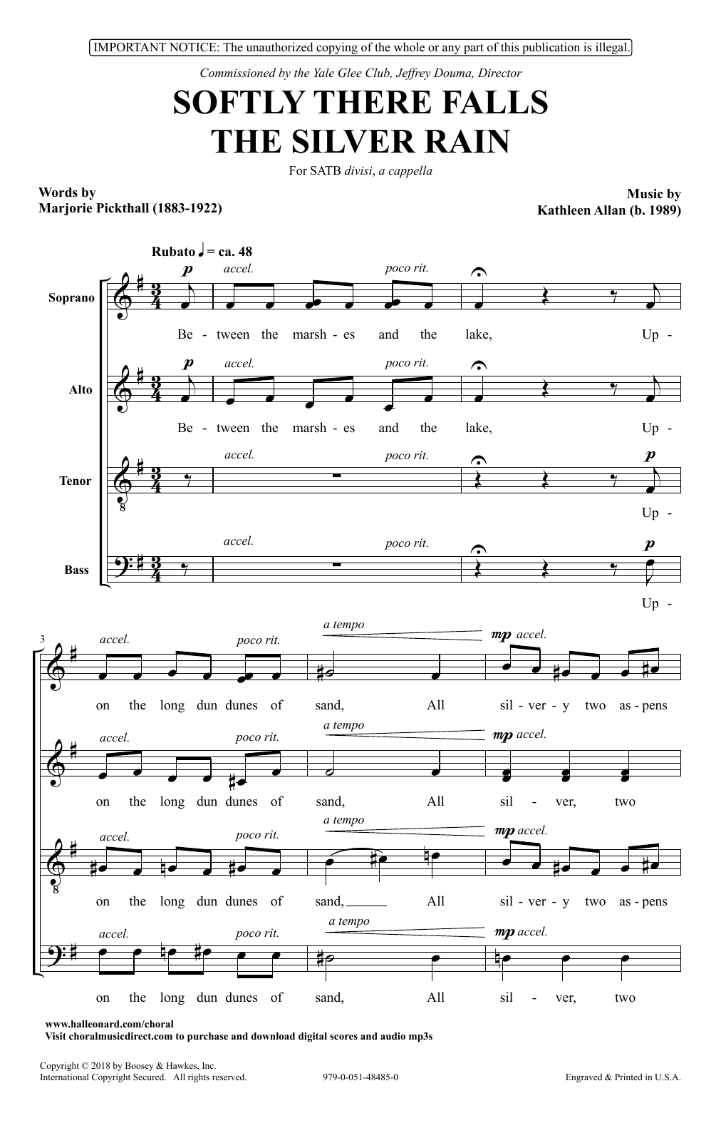 Kathleen Allan Softly There Falls The Silver Rain sheet music notes and chords arranged for SATB Choir