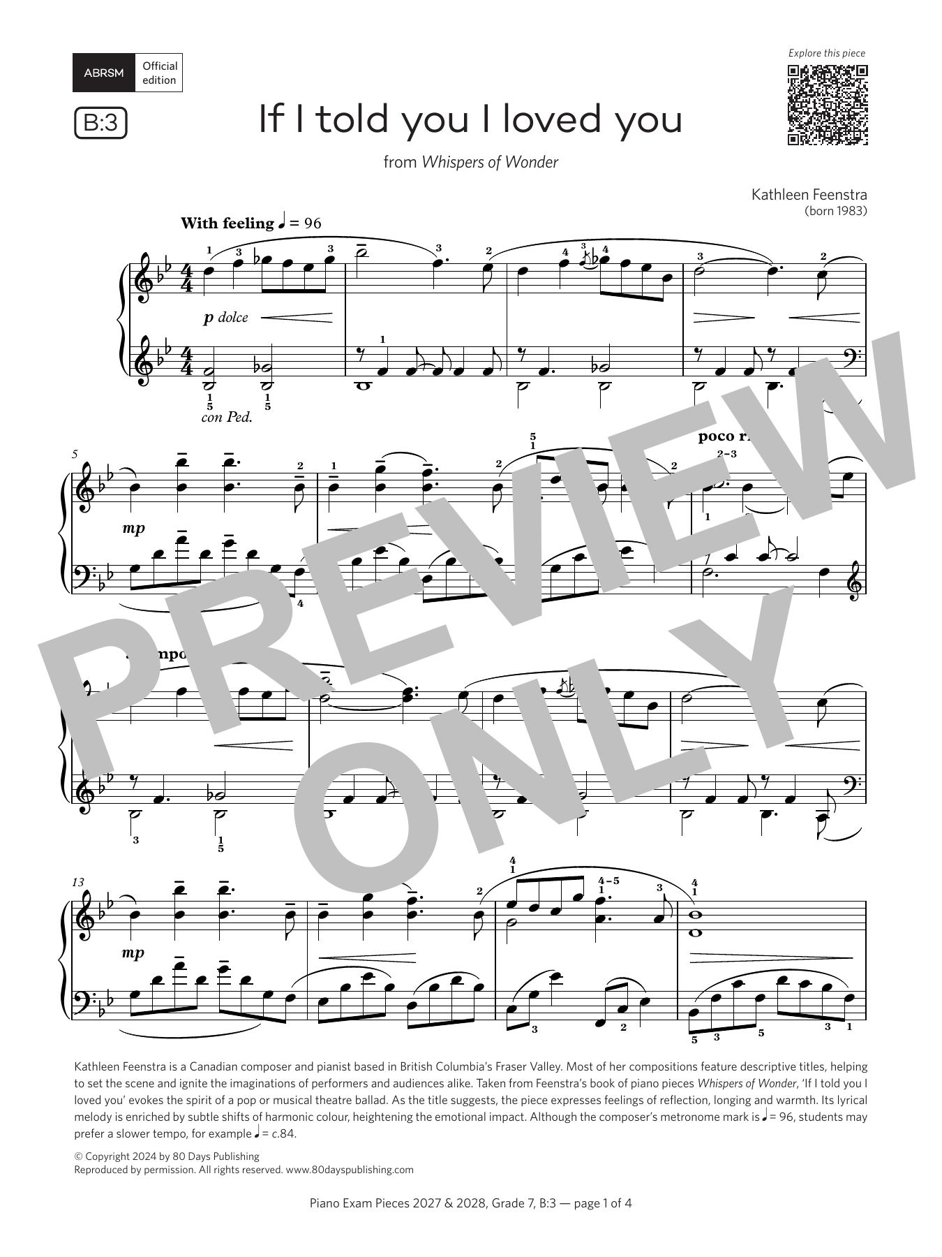 Kathleen Feenstra If I told you I loved you (Grade 7, list B3, from the ABRSM Piano Syllabus 2027 & 2028) sheet music notes and chords arranged for Piano Solo