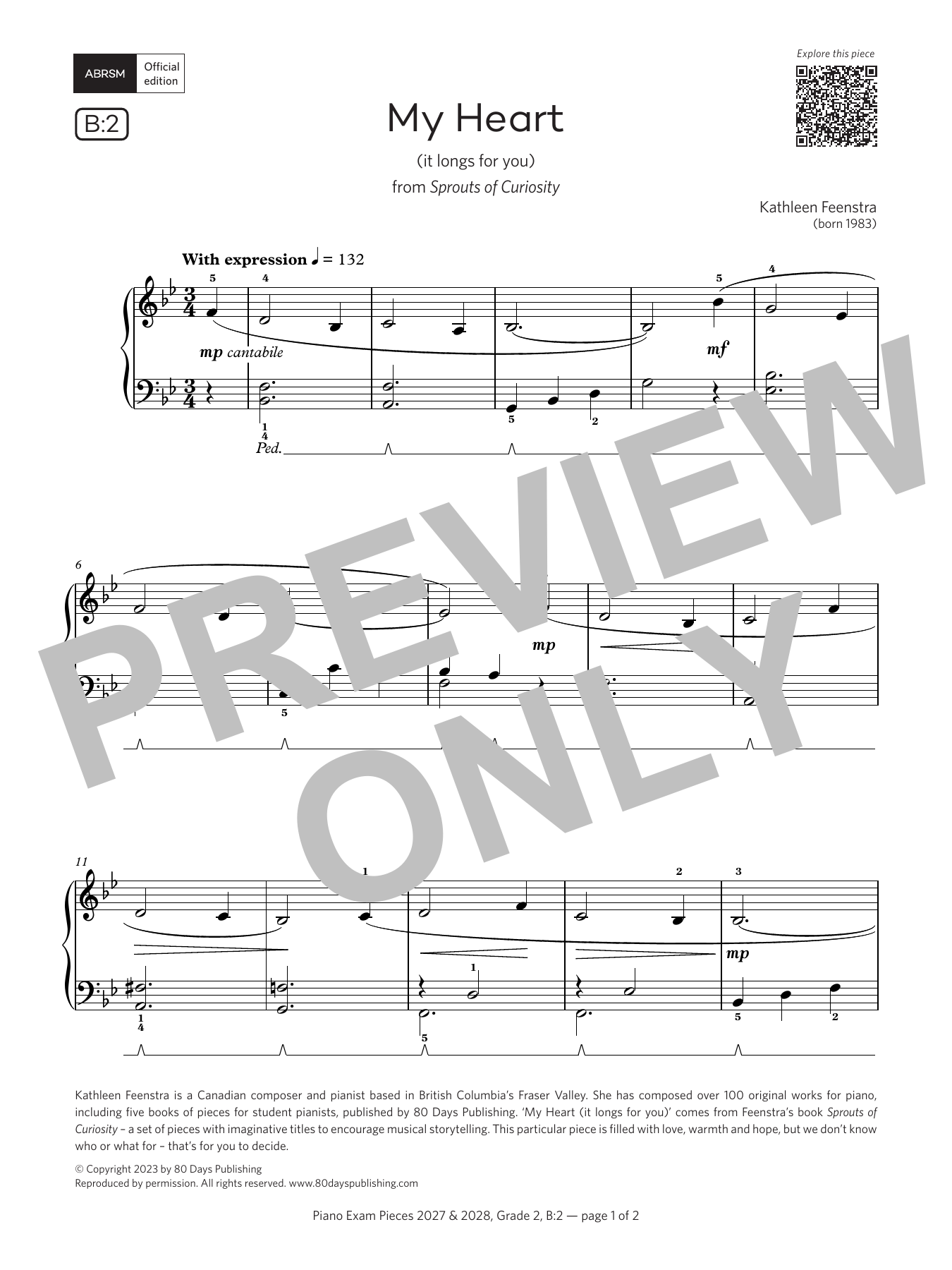 Kathleen Feenstra My Heart (it longs for you) (Grade 2, list B2, from the ABRSM Piano Syllabus 2027 & 2028) sheet music notes and chords arranged for Piano Solo