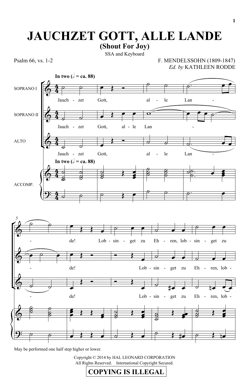 Kathleen Rodde Jauchzet Gott, Alle Lande sheet music notes and chords arranged for SSA Choir
