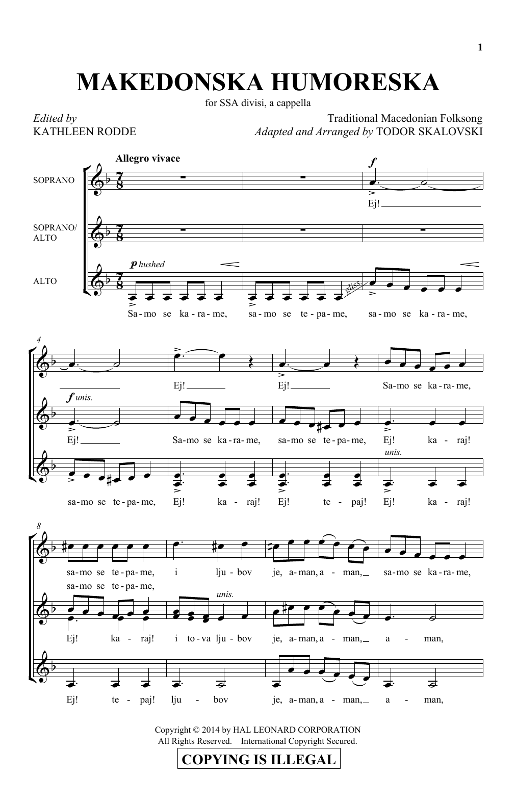 Kathleen Rodde Makedonska Humoreska sheet music notes and chords arranged for SSA Choir