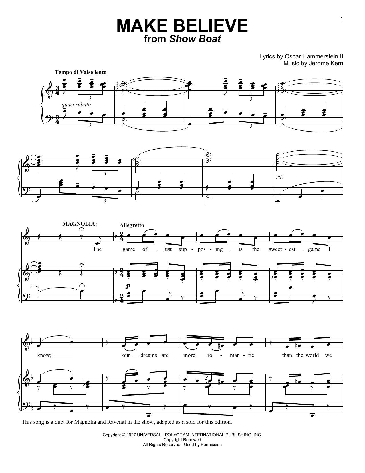 Kathryn Grayson Make Believe sheet music notes and chords arranged for Piano & Vocal