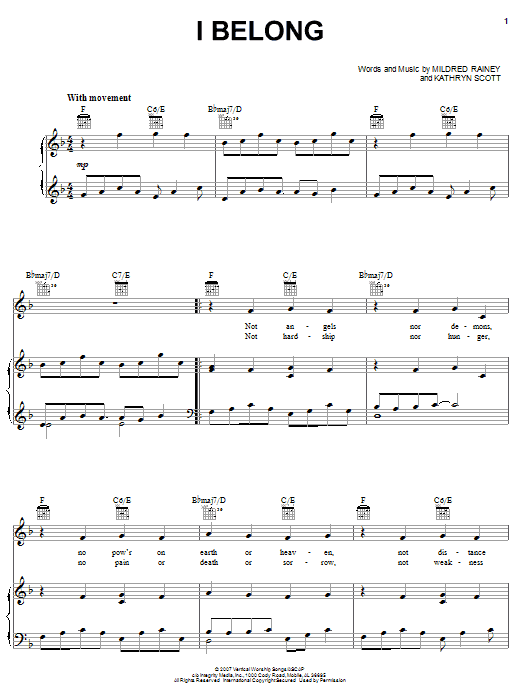 Kathryn Scott I Belong sheet music notes and chords arranged for Piano, Vocal & Guitar Chords (Right-Hand Melody)