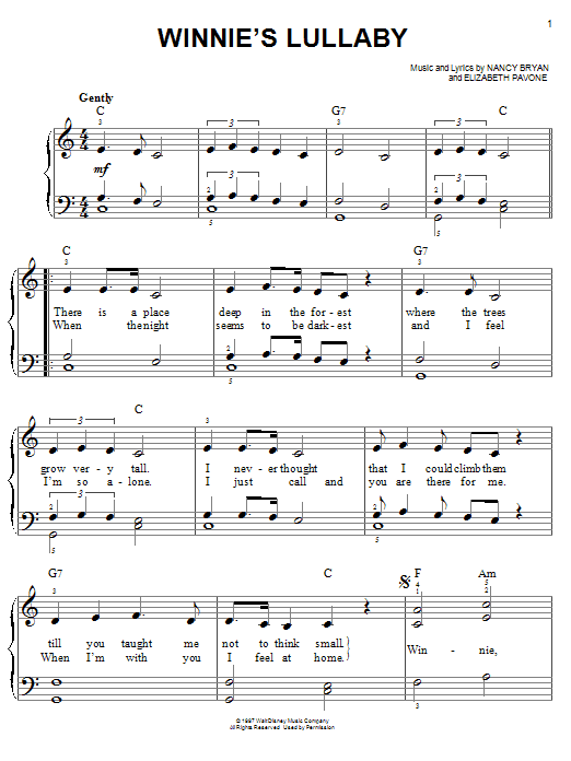 Kathie Lee Gifford Winnie's Lullaby sheet music notes and chords arranged for Easy Piano