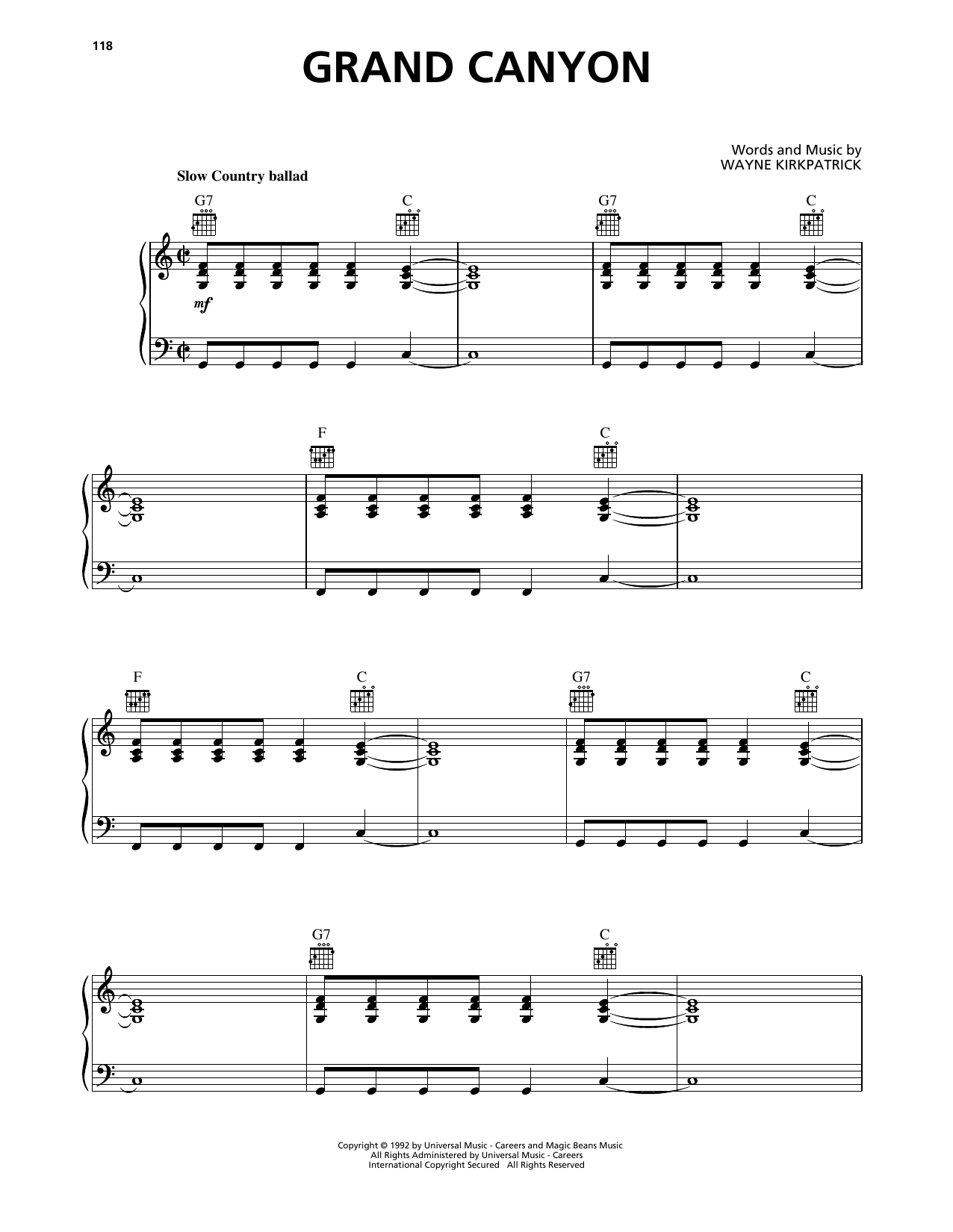 Kathy Mattea Grand Canyon sheet music notes and chords arranged for Piano, Vocal & Guitar Chords (Right-Hand Melody)