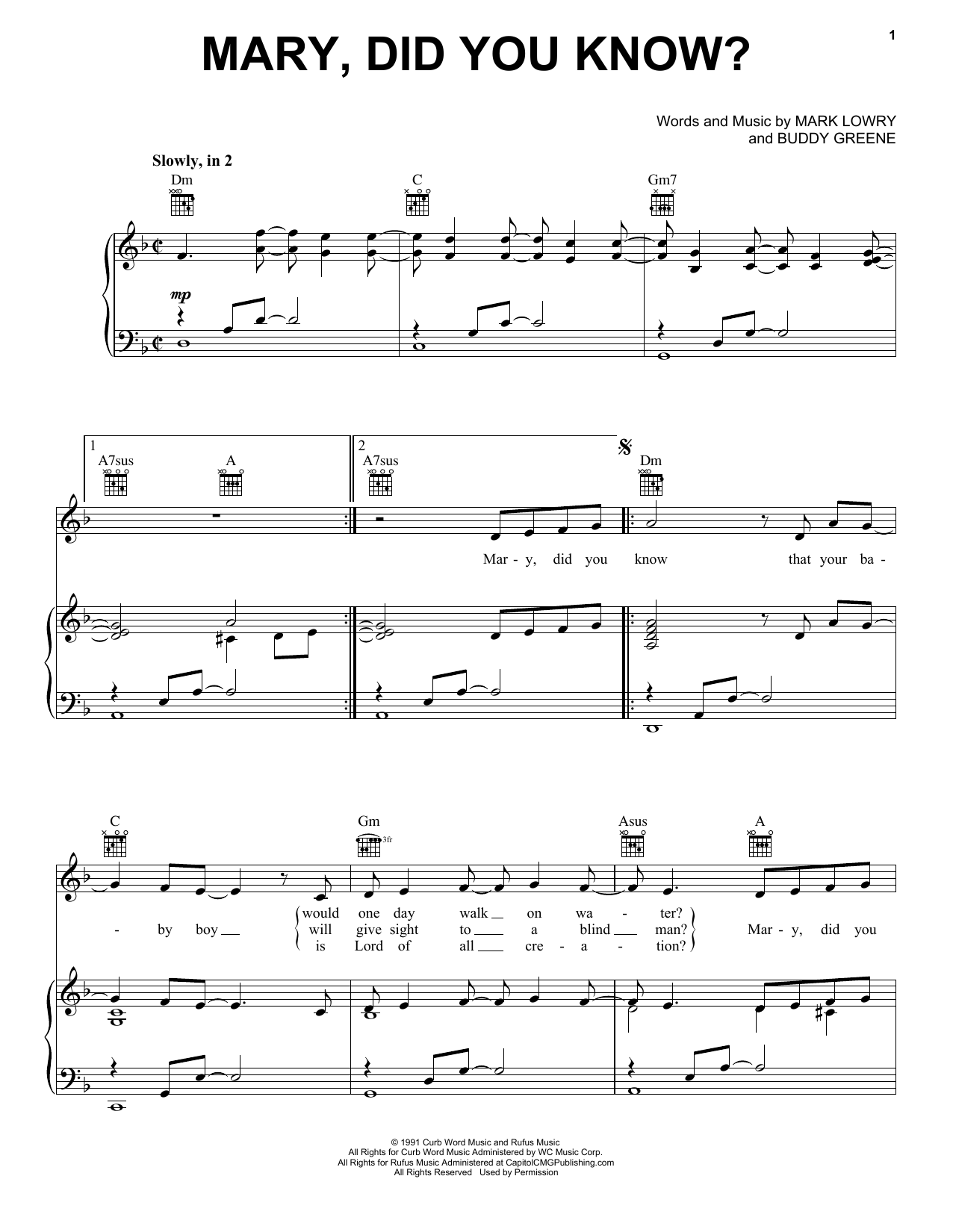 Kathy Mattea Mary, Did You Know? sheet music notes and chords arranged for Piano, Vocal & Guitar Chords (Right-Hand Melody)