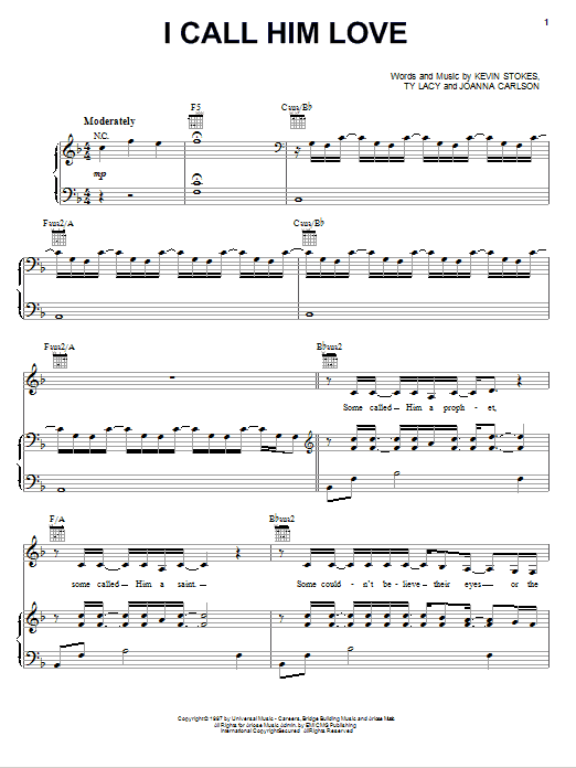 Kathy Troccoli I Call Him Love sheet music notes and chords arranged for Piano, Vocal & Guitar Chords (Right-Hand Melody)