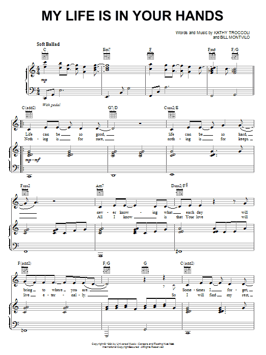 Kathy Troccoli My Life Is In Your Hands sheet music notes and chords arranged for Piano, Vocal & Guitar Chords (Right-Hand Melody)