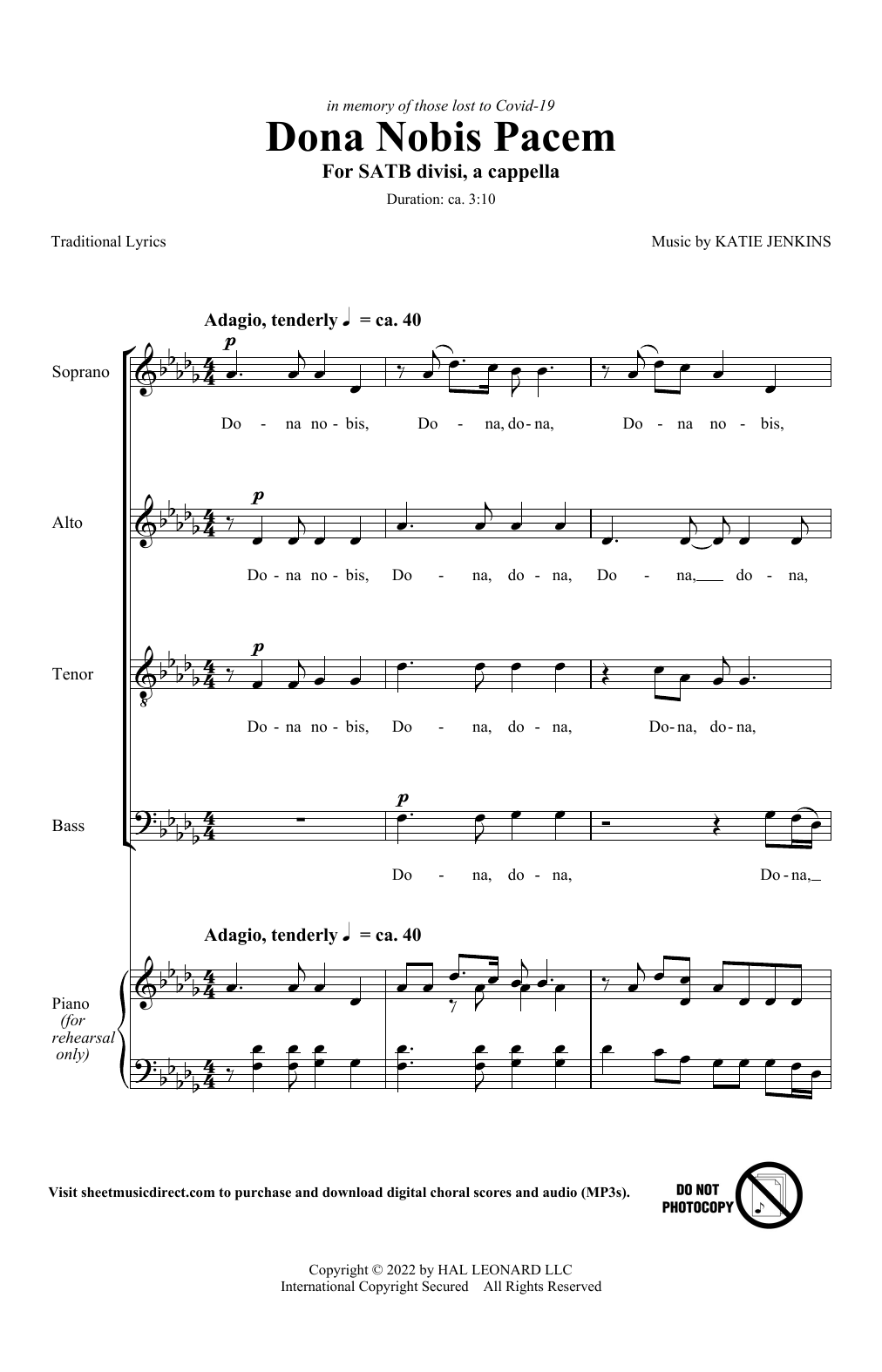 Katie Jenkins Dona Nobis Pacem sheet music notes and chords arranged for SATB Choir