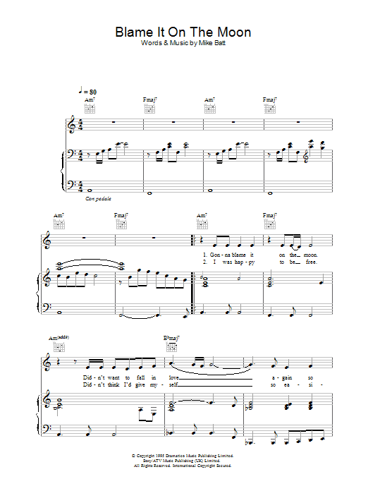 Katie Melua Blame It On The Moon sheet music notes and chords arranged for Piano, Vocal & Guitar Chords