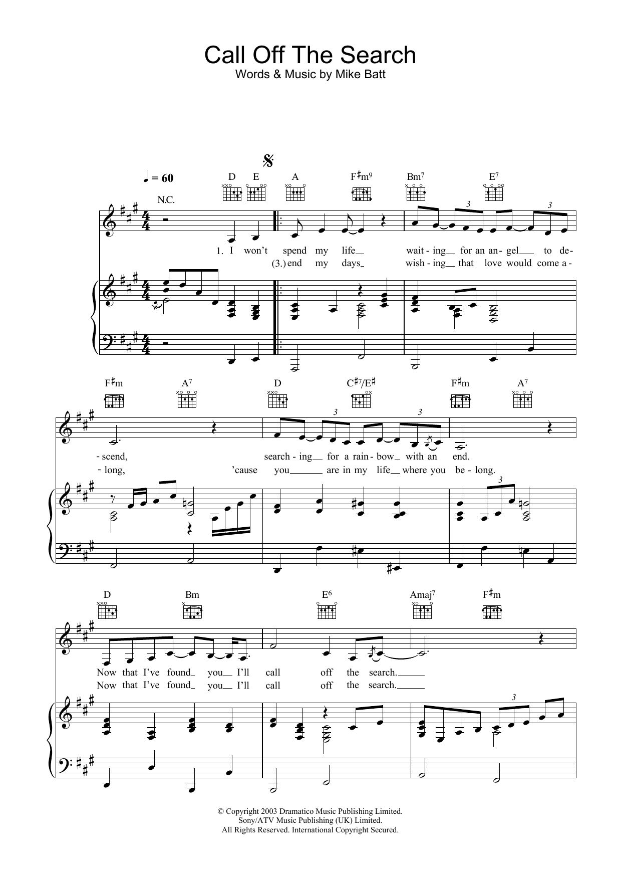 Katie Melua Call Off The Search sheet music notes and chords arranged for Piano Solo