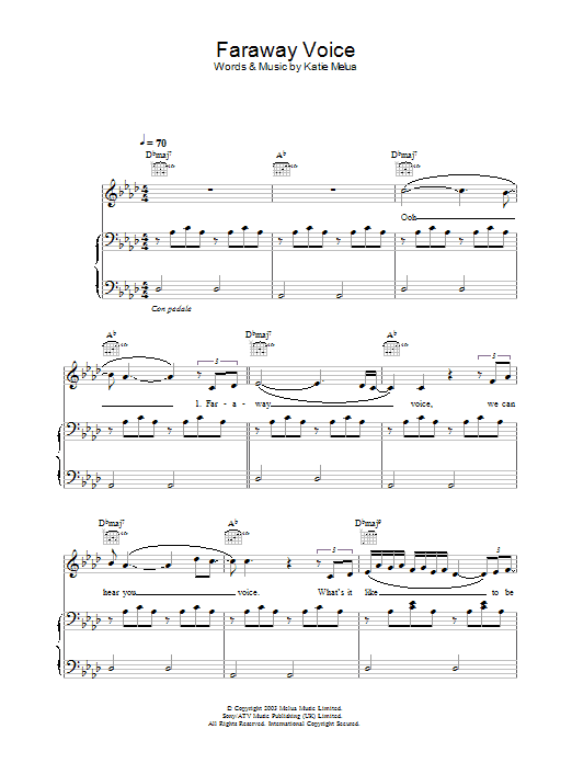 Katie Melua Faraway Voice sheet music notes and chords arranged for Piano, Vocal & Guitar Chords