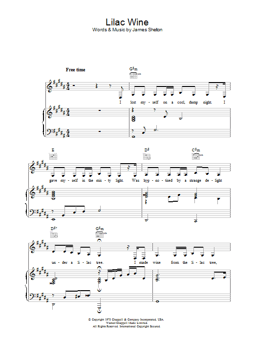 Katie Melua Lilac Wine sheet music notes and chords arranged for Piano, Vocal & Guitar Chords