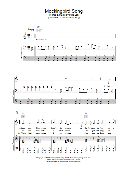 Katie Melua Mockingbird Song sheet music notes and chords arranged for Piano, Vocal & Guitar Chords