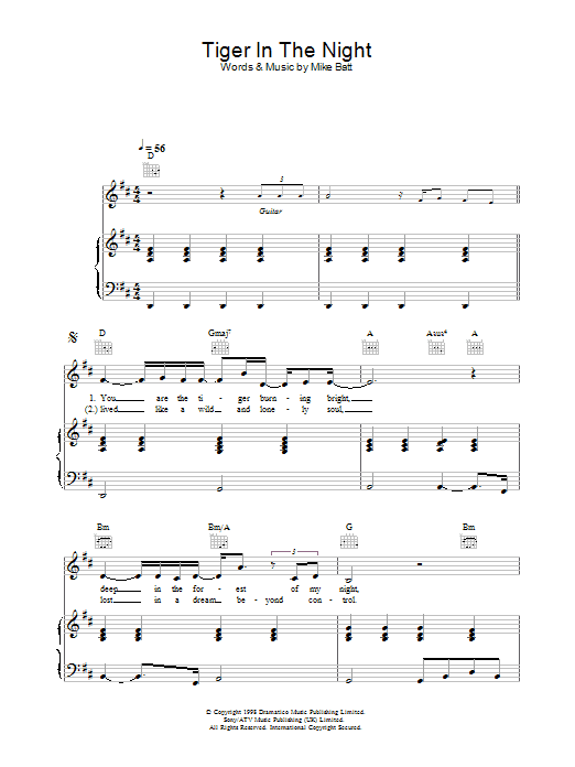 Katie Melua Tiger In The Night sheet music notes and chords arranged for Piano, Vocal & Guitar Chords