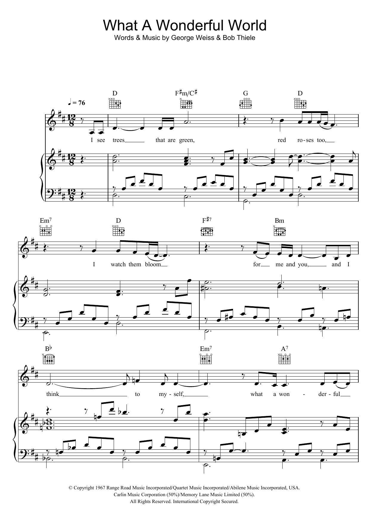 Katie Melua What A Wonderful World sheet music notes and chords arranged for Piano, Vocal & Guitar Chords