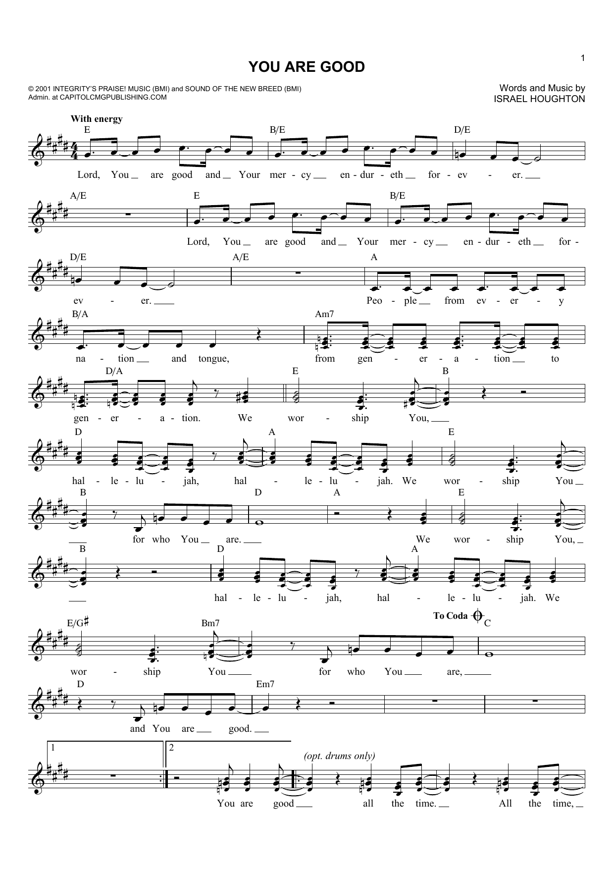 Katinas You Are Good sheet music notes and chords arranged for Lead Sheet / Fake Book
