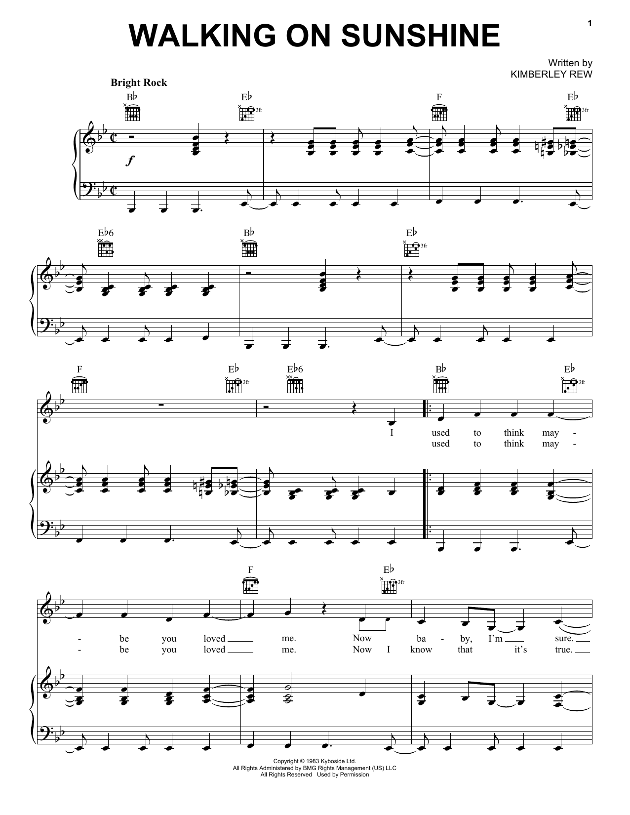 Katrina and the Waves Walking On Sunshine sheet music notes and chords arranged for Lead Sheet / Fake Book
