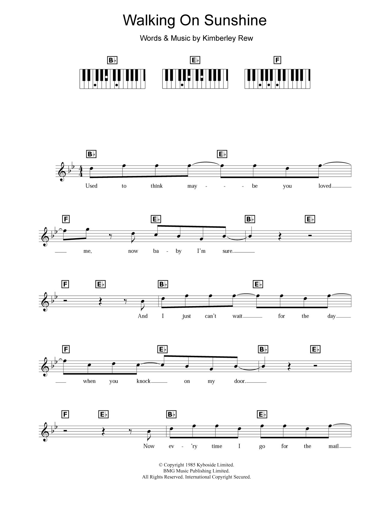Katrina And The Waves Walking On Sunshine sheet music notes and chords arranged for Lead Sheet / Fake Book