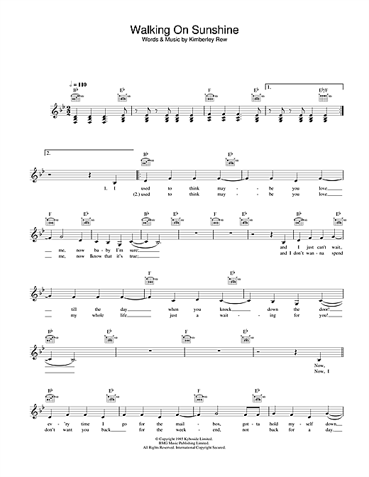 Katrina and the Waves Walking On Sunshine sheet music notes and chords. Download Printable PDF.